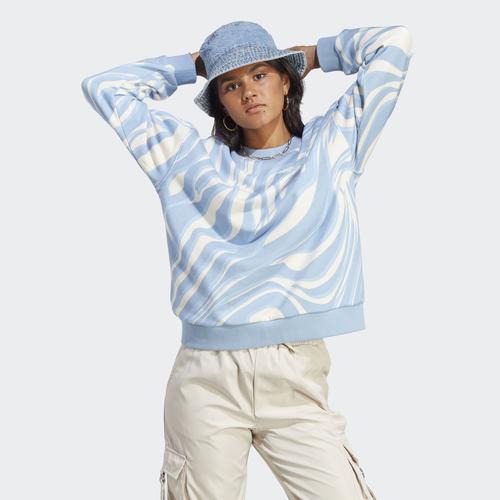  adidas Abstract Allover Animal Print Kadın Mavi Sweatshirt (IJ8189)