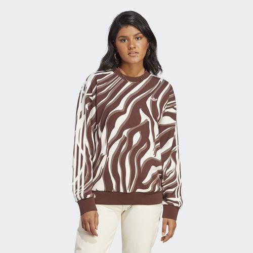  adidas Abstract Allover Animal Print Kadın Kahverengi Sweatshirt (IJ8190)